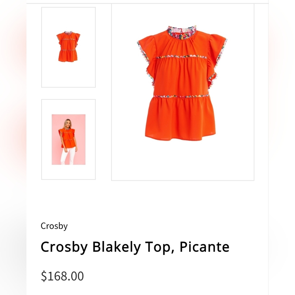 Crosby by Mollie Burch Blakely Top Colorful Tiered Ruffle Blouse Picante XS - Picture 3 of 6